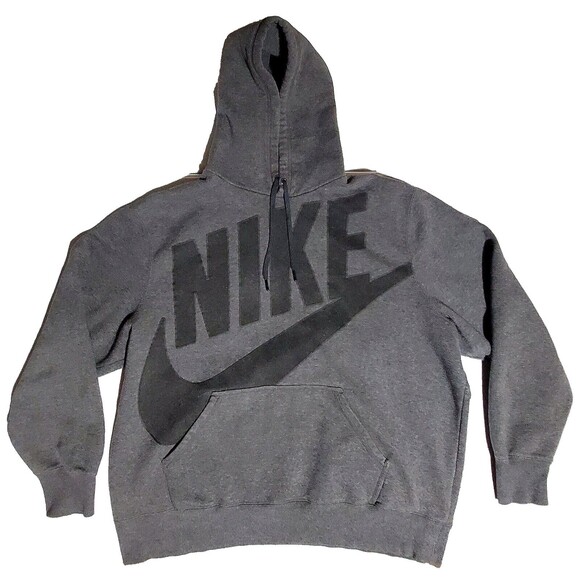 VTG Y2K Nike Hoodie Sweatshirt 2X Gray Stitched Big Logo Pull Over Spell Out EUC - Picture 1 of 10